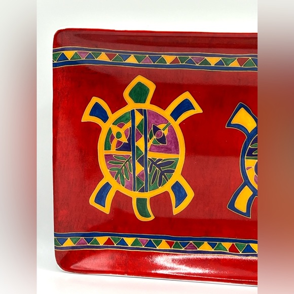 Dawn Oman Skye McGhie Turtle Dance Yellowknife Canada Porcelain Serving Red Tray - Picture 2 of 9